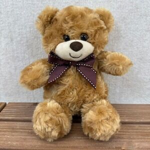 First & Main Coconut Cocoa and Duffle Teddy Bear Plush Bow Brown Stuffed Animal